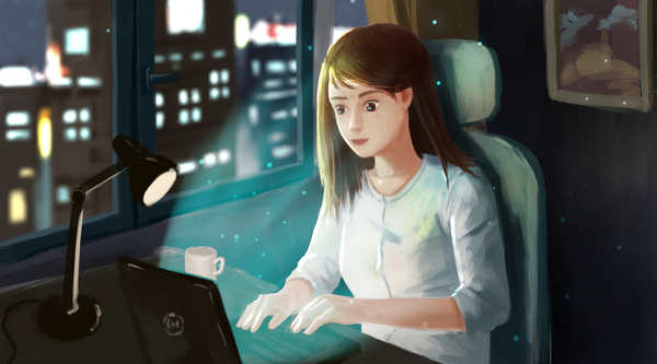 摄图网_400269839_深夜加班工作的都市女青年（企业商用）